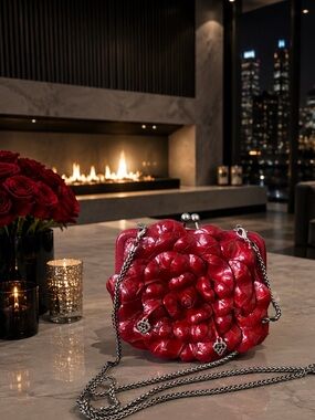 Brighton Red Rose Clutch Crossbody  with Sculptural Design Collectible
